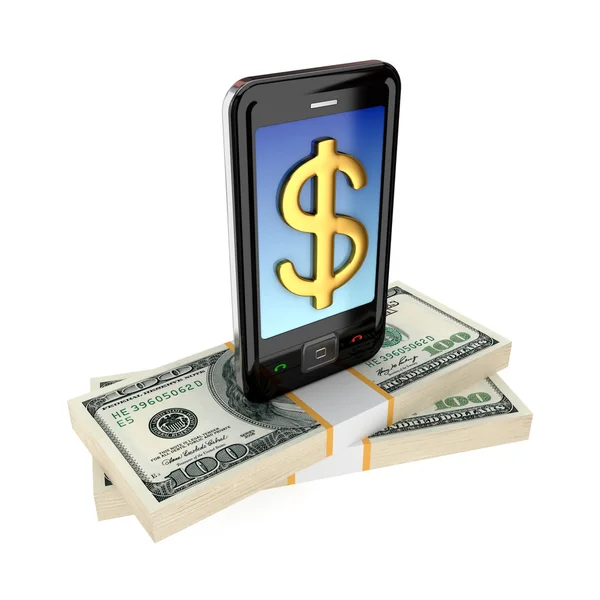 Pacchetti moderni di telefoni cellulari e dollari . — Foto Stock