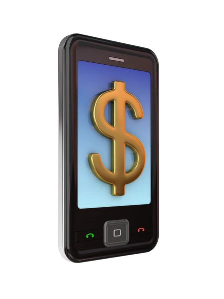 Mobile phone and golden dollar sign. — Stock Photo, Image