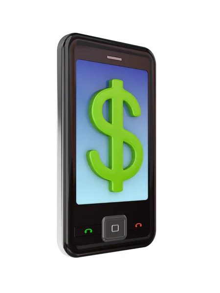 Modern mozgatható telefon-val dollár jel. — Stock Fotó