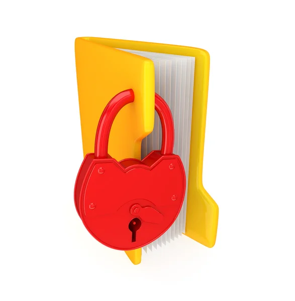 Yellow folder with a big red lock. — Stock Photo, Image