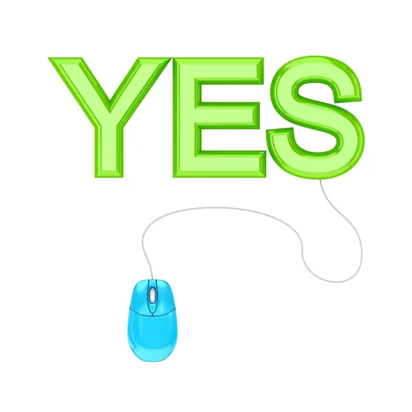 PC mouse and green word YES. — Stock Photo, Image