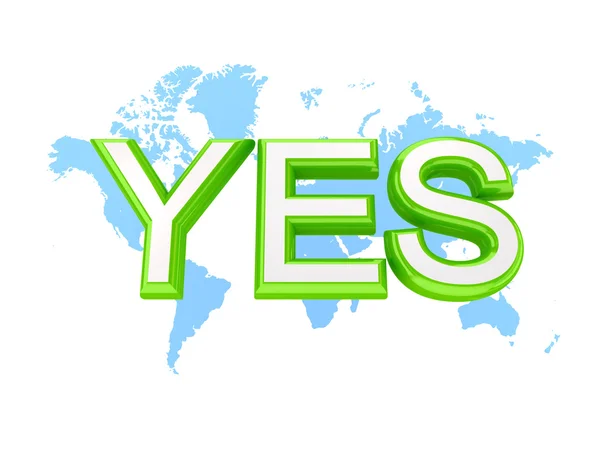 Gröna ordet ja och världskartan. — Stockfoto