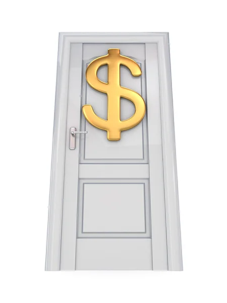 Vita dörren med ett gyllene dollartecken. — Stockfoto