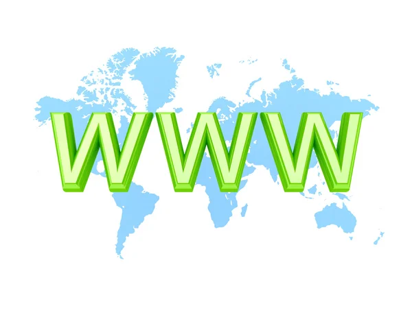 Cuvântul verde WWW și harta lumii . — Fotografie, imagine de stoc
