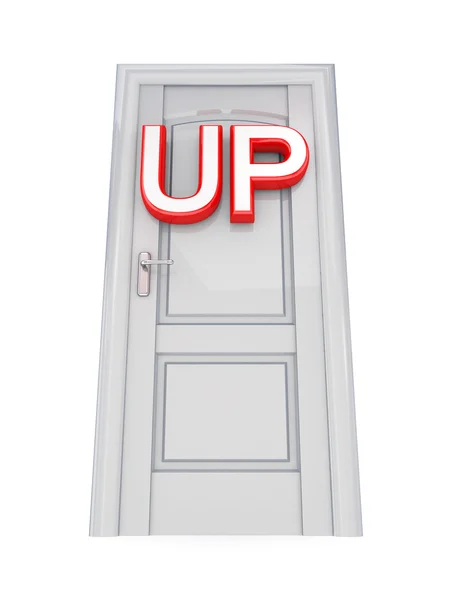 Puerta blanca con una palabra roja UP . — Foto de Stock
