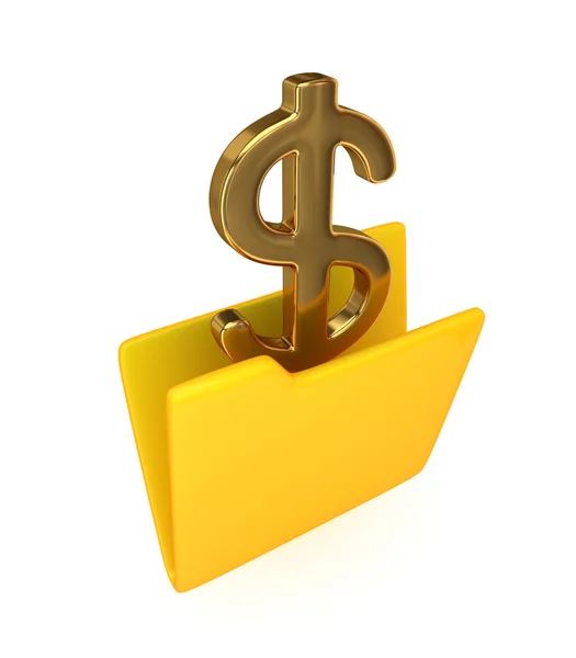 Gyllene dollartecken i en gul mapp. — Stockfoto