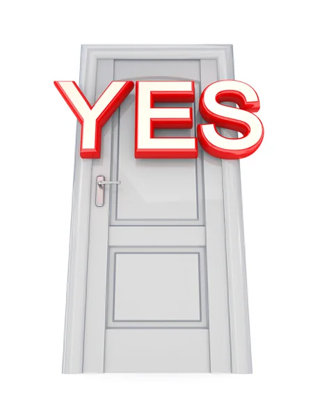 Λευκή πόρτα με ένα κόκκινο λέξη ναι. — Φωτογραφία Αρχείου