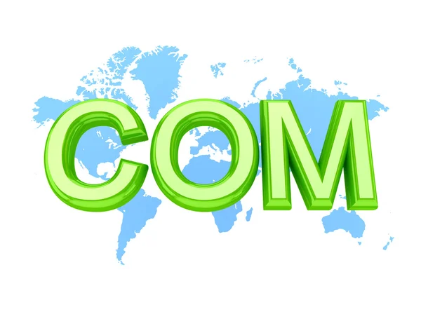 Palavra verde COM e mapa do mundo . — Fotografia de Stock