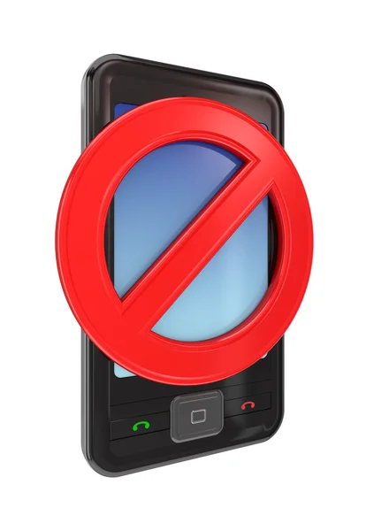 Современный мобильный телефон с красным знаком остановки . — стоковое фото