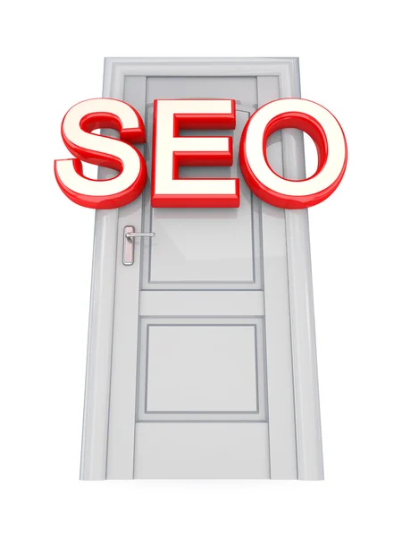 White door with a red word SEO. — Stock Photo, Image