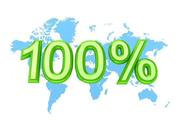 Weltkarte und grüne Beschriftung 100 Prozente — Stockfoto