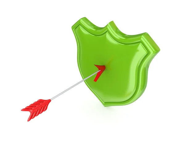 Rode pijl en groene bescherming symbool. — Stockfoto