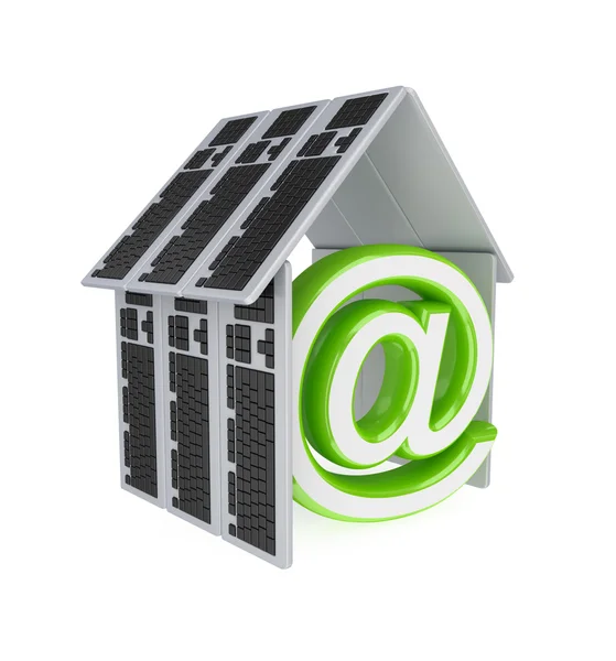 Email sign under a roof made of PC keyboards. — Stock Photo, Image