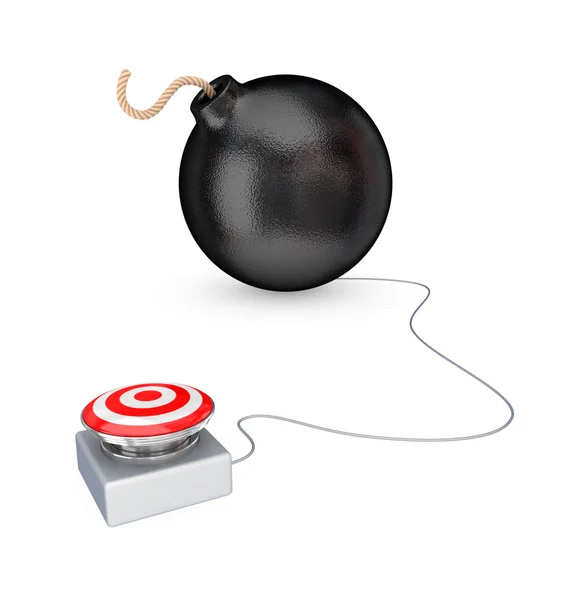 큰 빨간 버튼과 검은 폭탄nagy piros gomb és a fekete bomba. — 스톡 사진