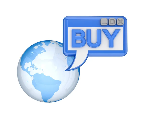 Země a modré slovo koupit. — Stock fotografie