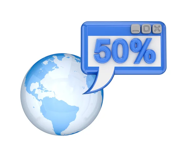 Wereld kaart en groen inscriptie 50 procents — Stockfoto