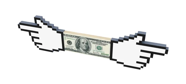 Dollars pack and big cursor.Isolated on white background. — Stock Photo, Image