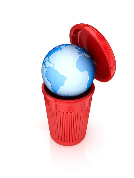 Globe in een Rode recycle bin. — Stockfoto