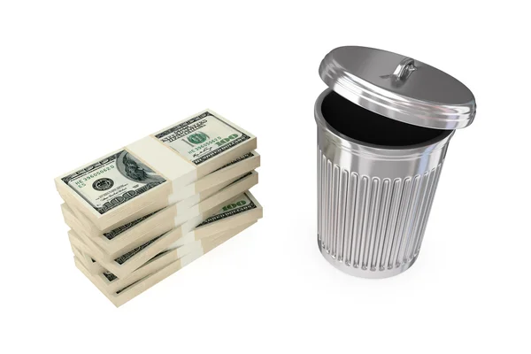 Big dollar's pack and dustbin. — Stock Photo, Image