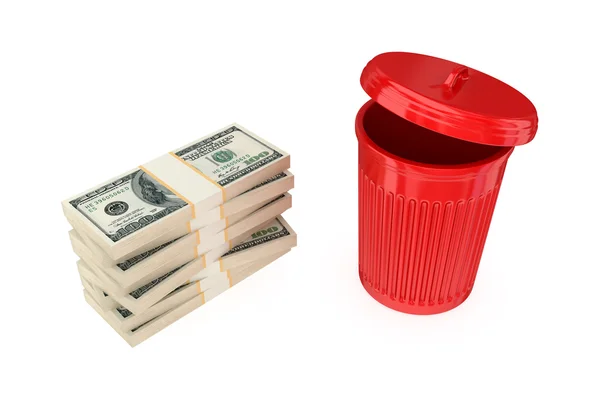 Big dollar's pack and dustbin. — Stock Photo, Image