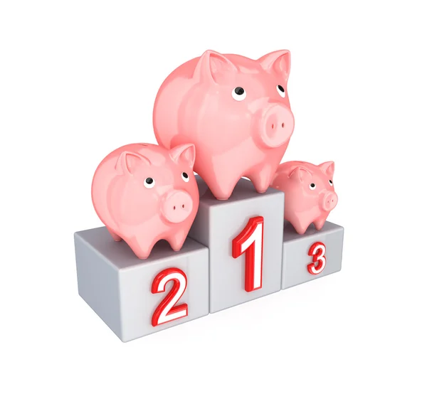 Three piggy banks on pedestal. — Stock Photo, Image