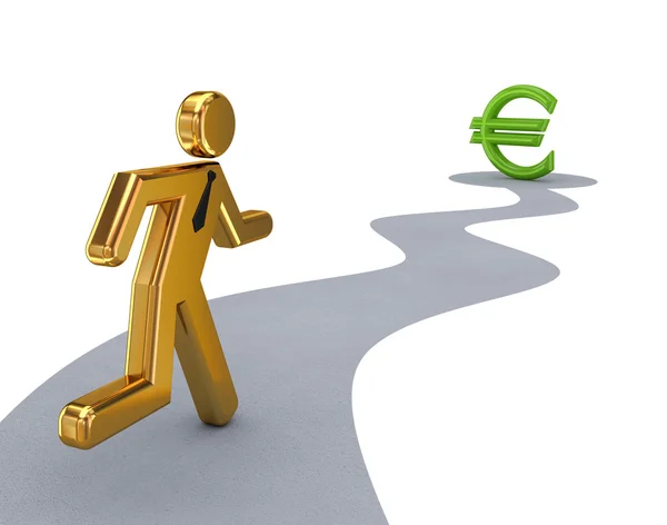 3D malé osoba, která provozuje na symbol měny euro. — Stock fotografie