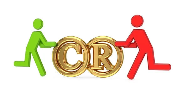 3d small with a copyright symbols in a hands — Stock Photo, Image