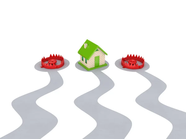 Small house and two red traps. — Stock Photo, Image