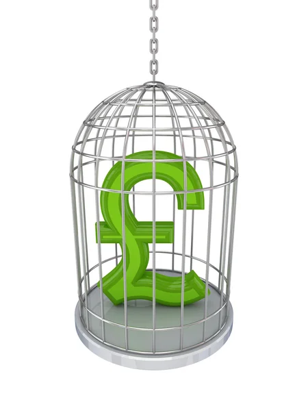 Pfund Sterling Zeichen in einem Vogelkäfig. — Stockfoto