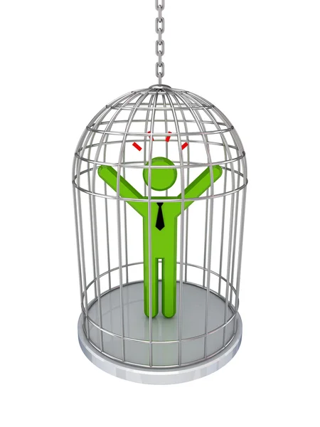 3D маленька людина в клітці для птахів . — стокове фото
