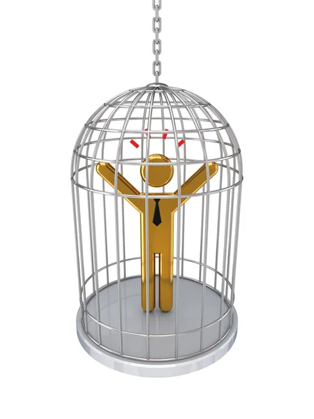 stock image 3d small person in a birdcage.