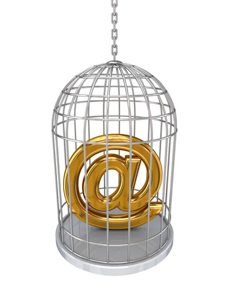 Email segno in una gabbia per uccelli . — Foto Stock