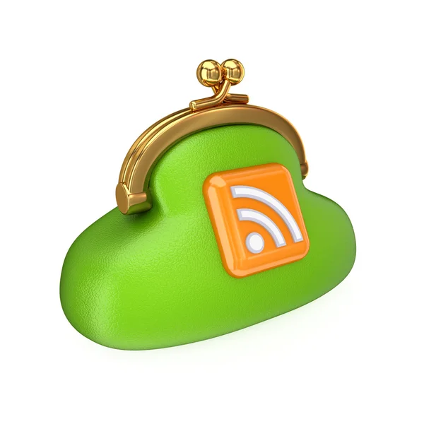 Green purse with RSS symbol. — Stock Photo, Image