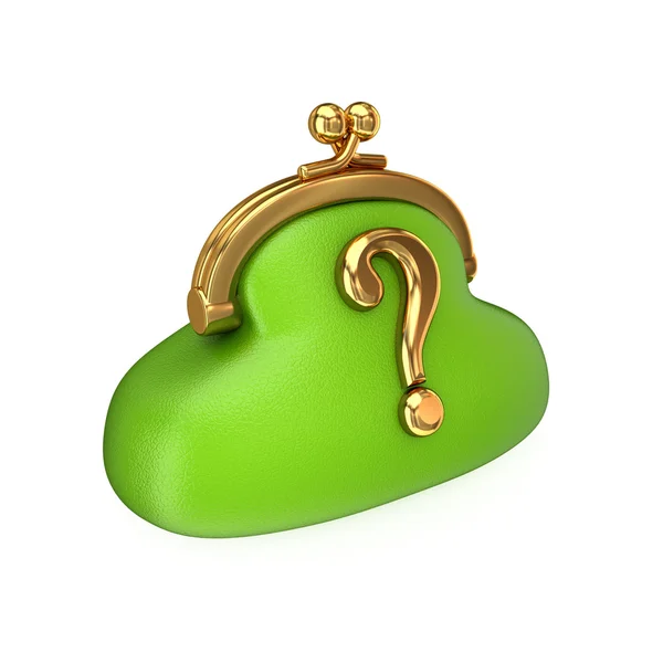 Green purse with a golden query sign. — Stock Photo, Image