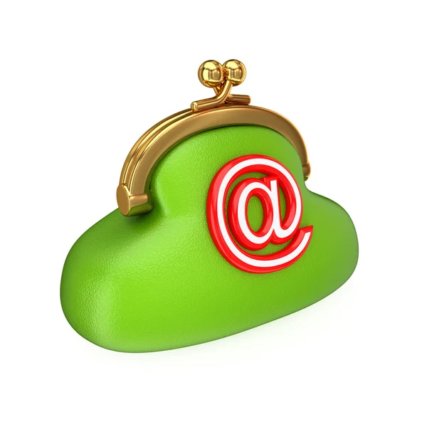 Grön väska med en röd e-skylt. — Stockfoto
