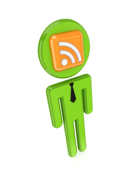 3d small person with RSS sign on a face. — Stock Photo, Image