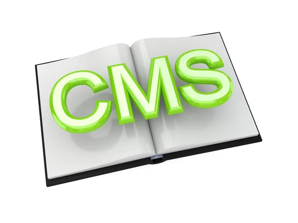 Otevřenou knihu a slovo cms. — Stock fotografie