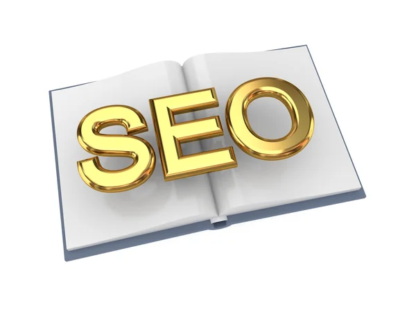 Opened book with golden word SEO. — Stock Photo, Image