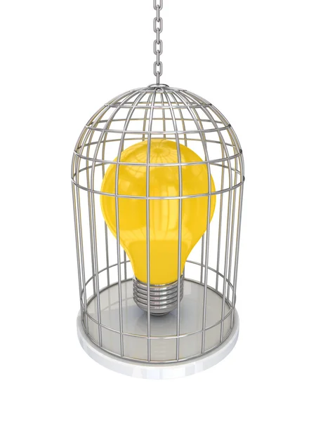 Yellow lamp in a vintage cage. — Stock Photo, Image