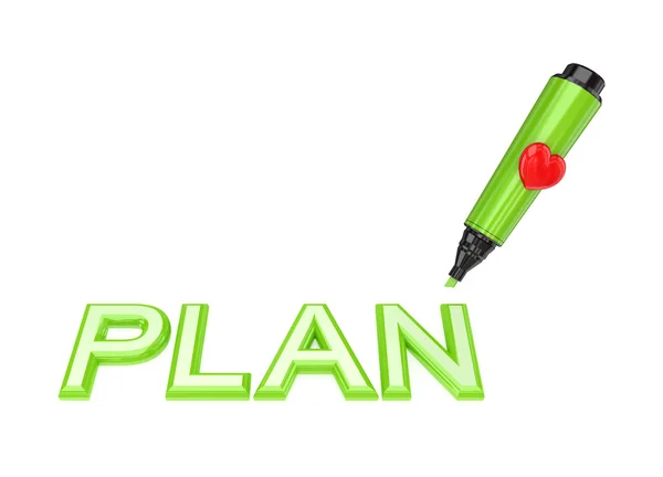Gröna tuschpenna och ordet plan. — Stockfoto