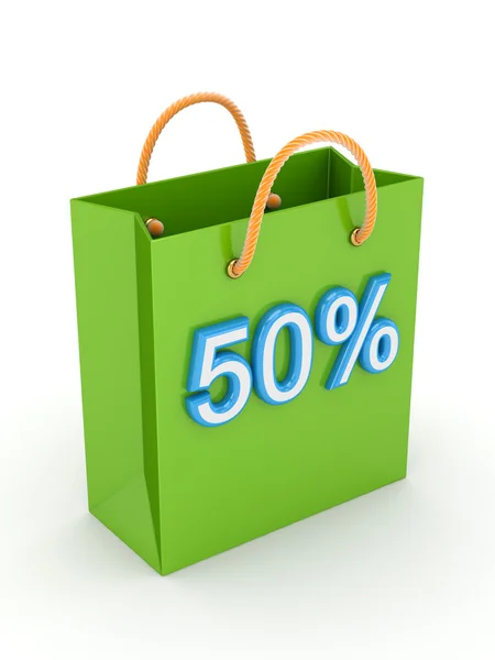 Groene kunststof pakket met een groot woord 50 procents — Stockfoto