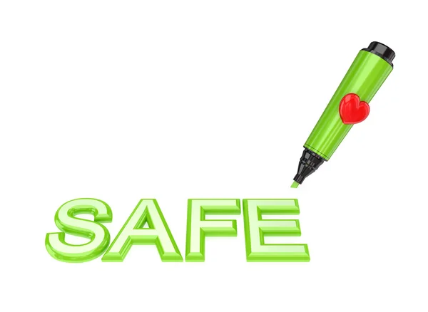 Zelená značka pero a slovo v bezpečí. — Stock fotografie