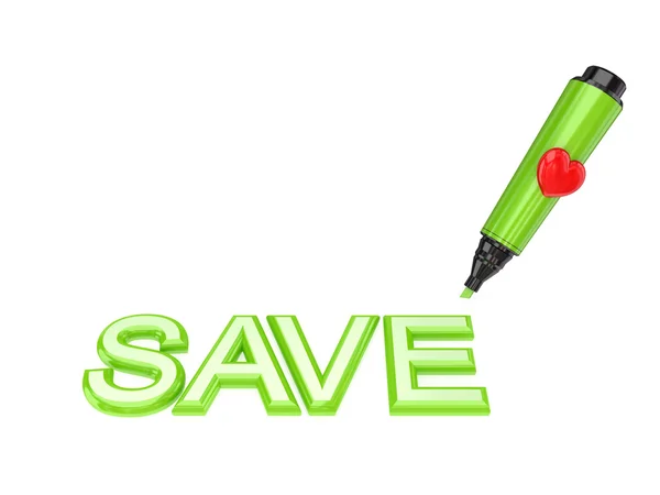 Yeşil marker kalem ve word kaydetmek. — Stok fotoğraf