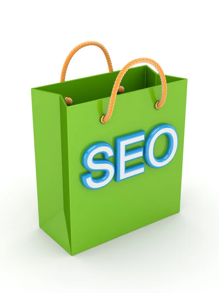 Big word SEO on a green packet. — Stock Photo, Image