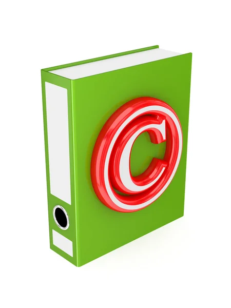 Zelená složka s červenou symbol autorských práv. — Stock fotografie