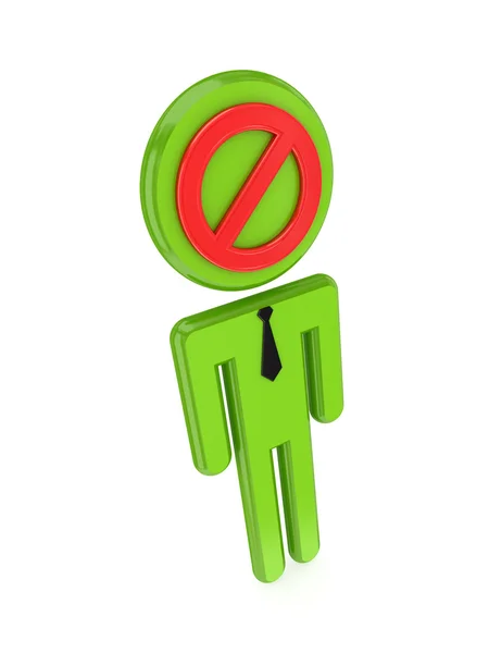 3d small person with a red stop sign on a face. — Stock Photo, Image