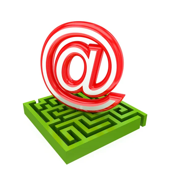 Green labyrinth and red email sign. — Stock Photo, Image