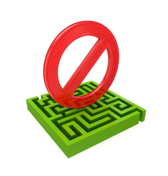 Grünes Labyrinth und rotes Stoppschild. — Stockfoto