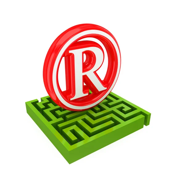 Groene labyrint en rood handelsmerk teken. — Stockfoto