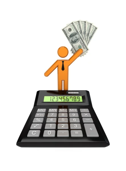 Calculator and 3d small person — Stock Photo, Image
